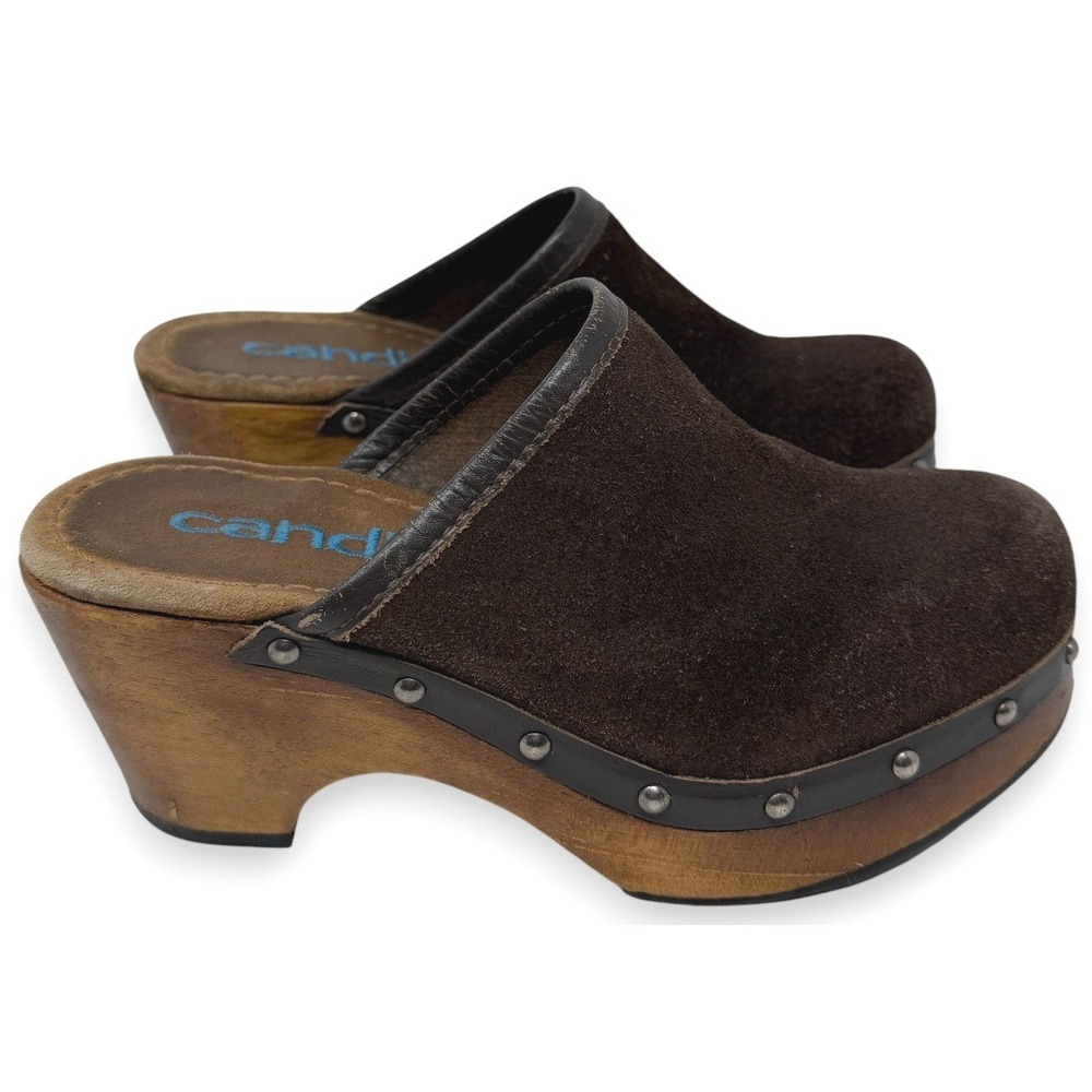 Vintage Y2K Candies Clogs 6.5 Brown Wood Platform Leather Suede Brazil 90s